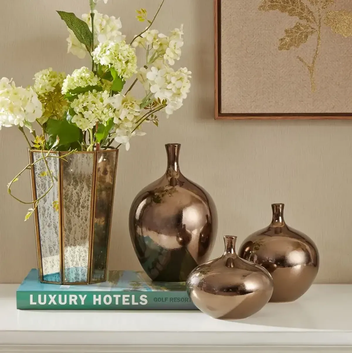 Olliix by Madison Park Signature Bronze Set of 3 Ansen Metallic Vases