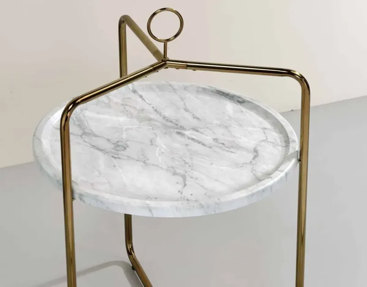 Steve Silver Co. Miro White Faux Marble Top Side Table with Champagne Bronze Base