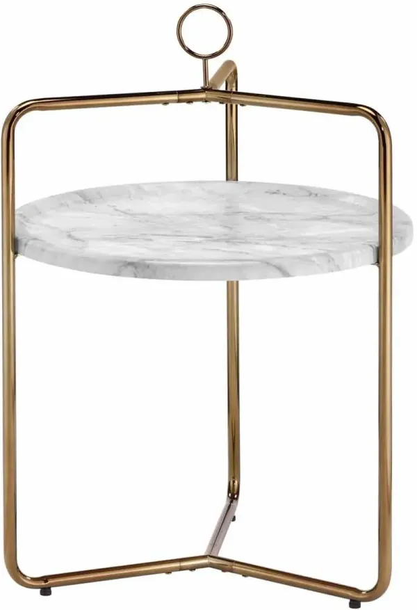 Steve Silver Co. Miro White Faux Marble Top Side Table with Champagne Bronze Base