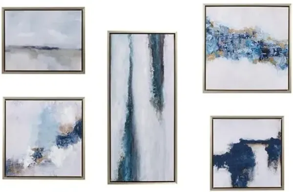 Olliix by Martha Stewart Blue Drift Multi Color Framed Embellished Canvas Gallery 5PC Set
