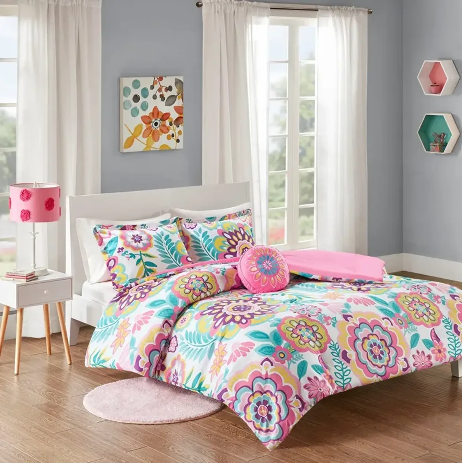 Olliix by Mi Zone Camille Pink Full/Queen Floral Comforter Set