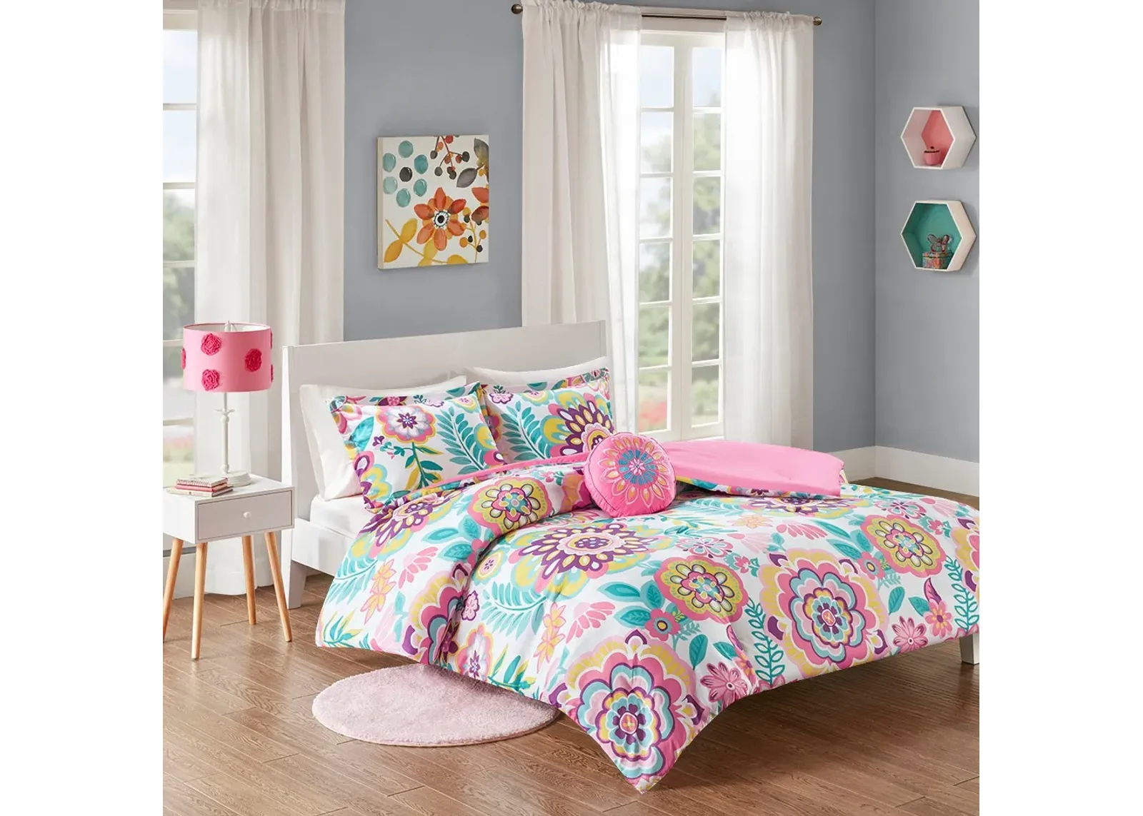 Olliix by Mi Zone Camille Pink Full/Queen Floral Comforter Set