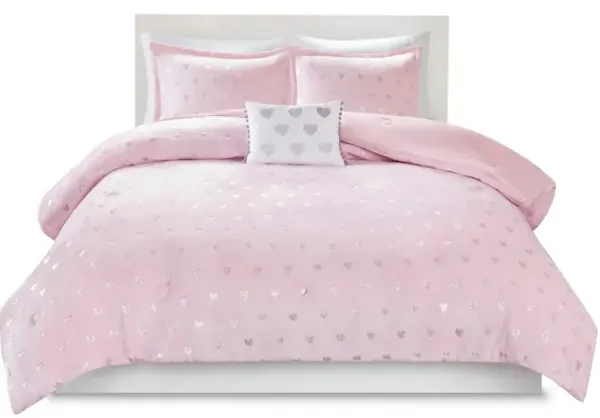 Olliix by Mi Zone Rosalie Pink and Silver Twin/Twin XL Metallic Printed Plush Comforter Set