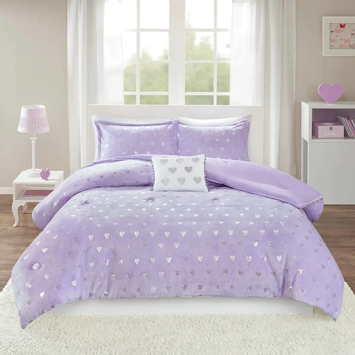 Olliix by Mi Zone Rosalie Purple and Silver Full/Queen Metallic Printed Plush Comforter Set