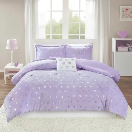 Olliix by Mi Zone Rosalie Purple and Silver Full/Queen Metallic Printed Plush Comforter Set