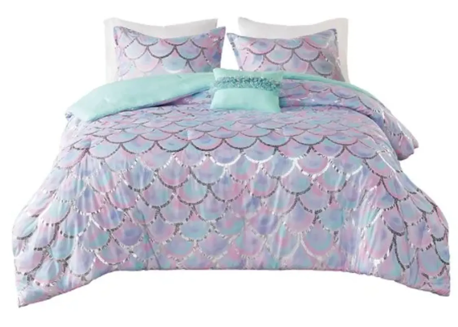 Olliix by Mi Zone Pearl Aqua and Purple Full/Queen Metallic Printed Reversible Comforter Set