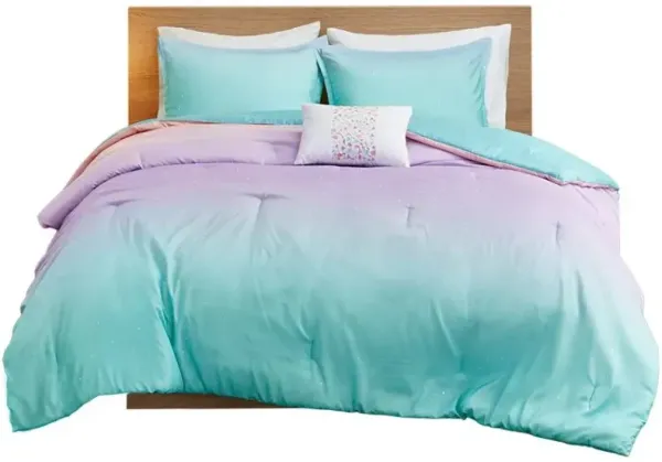 Olliix by Mi Zone Glimmer Aqua Twin/Twin XL Metallic Glitter Printed Reversible Comforter Set