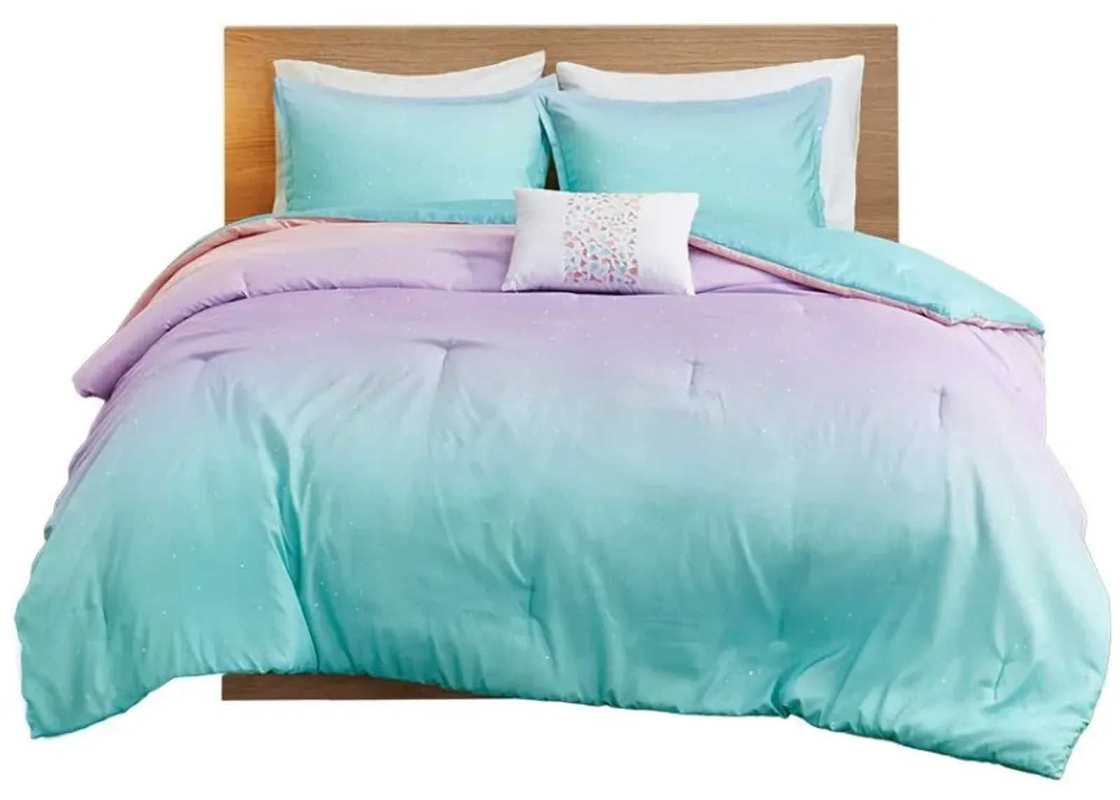 Olliix by Mi Zone Glimmer Aqua Twin/Twin XL Metallic Glitter Printed Reversible Comforter Set