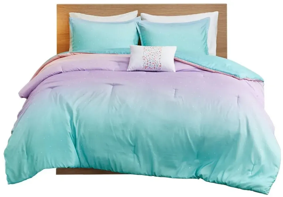 Olliix by Mi Zone Glimmer Aqua Twin/Twin XL Metallic Glitter Printed Reversible Comforter Set