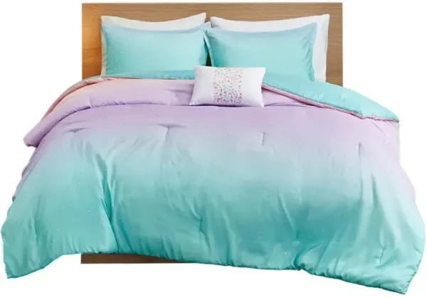Olliix by Mi Zone Glimmer Aqua Full/Queen Metallic Glitter Printed Reversible Comforter Set