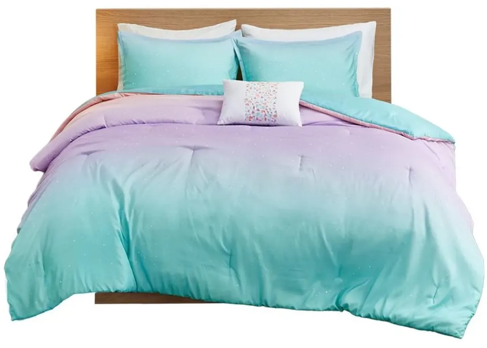 Olliix by Mi Zone Glimmer Aqua Full/Queen Metallic Glitter Printed Reversible Comforter Set