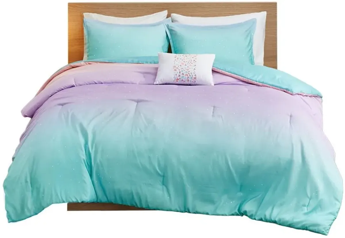 Olliix by Mi Zone Glimmer Aqua Full/Queen Metallic Glitter Printed Reversible Comforter Set