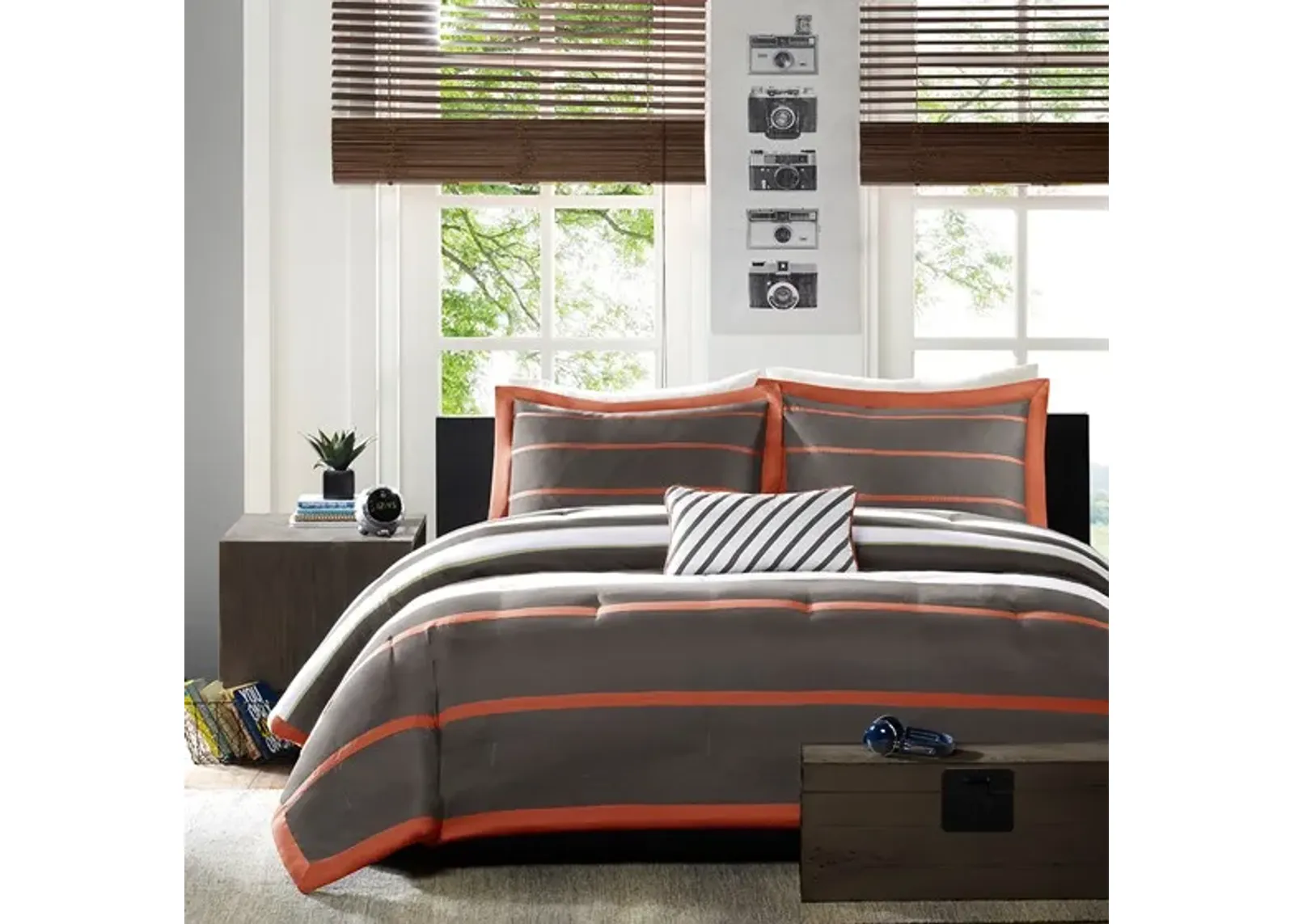 Olliix by Mi Zone Design Ashton Orange/Grey Twin/Twin Extra Large Comforter Set