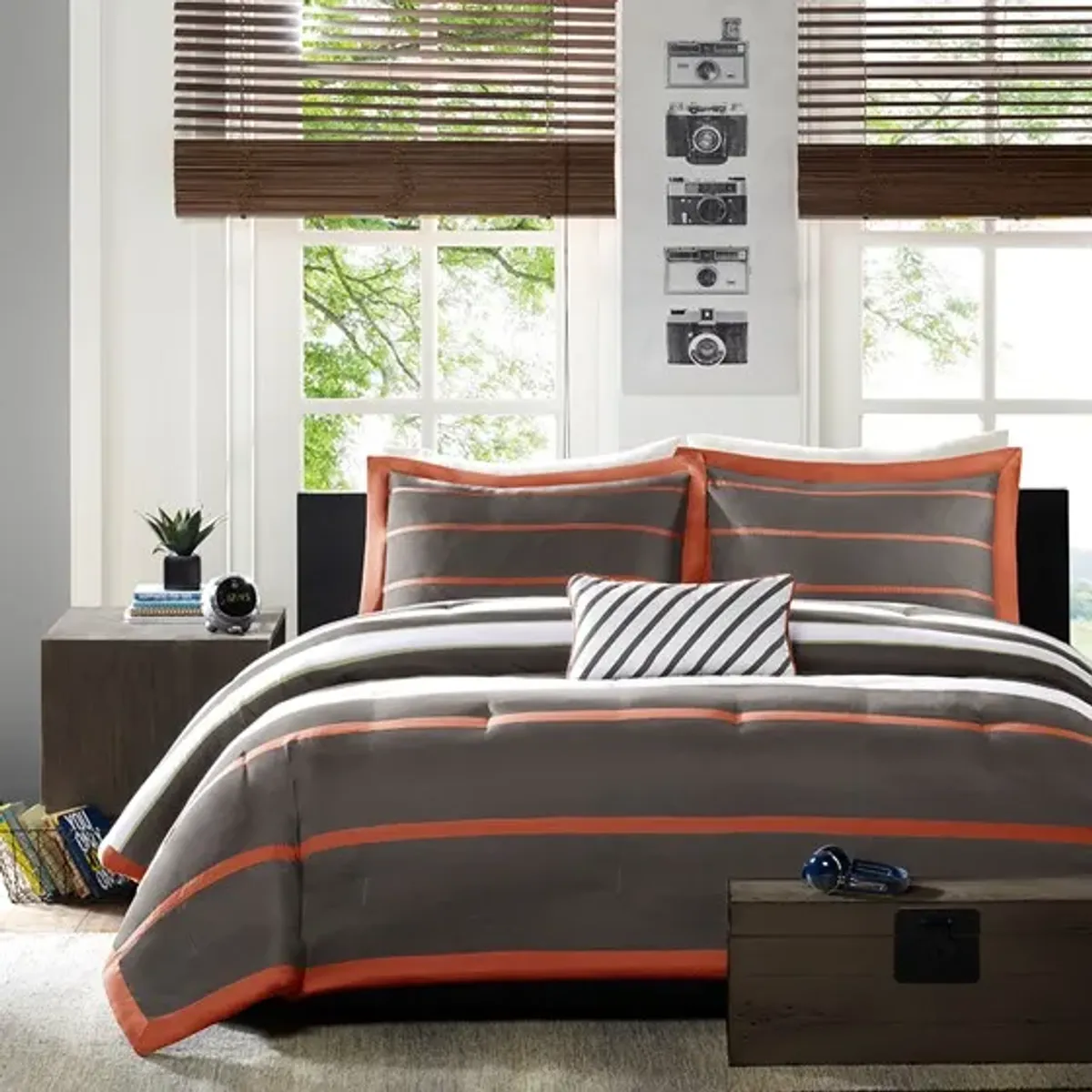 Olliix by Mi Zone Design Ashton Orange/Grey Twin/Twin Extra Large Comforter Set