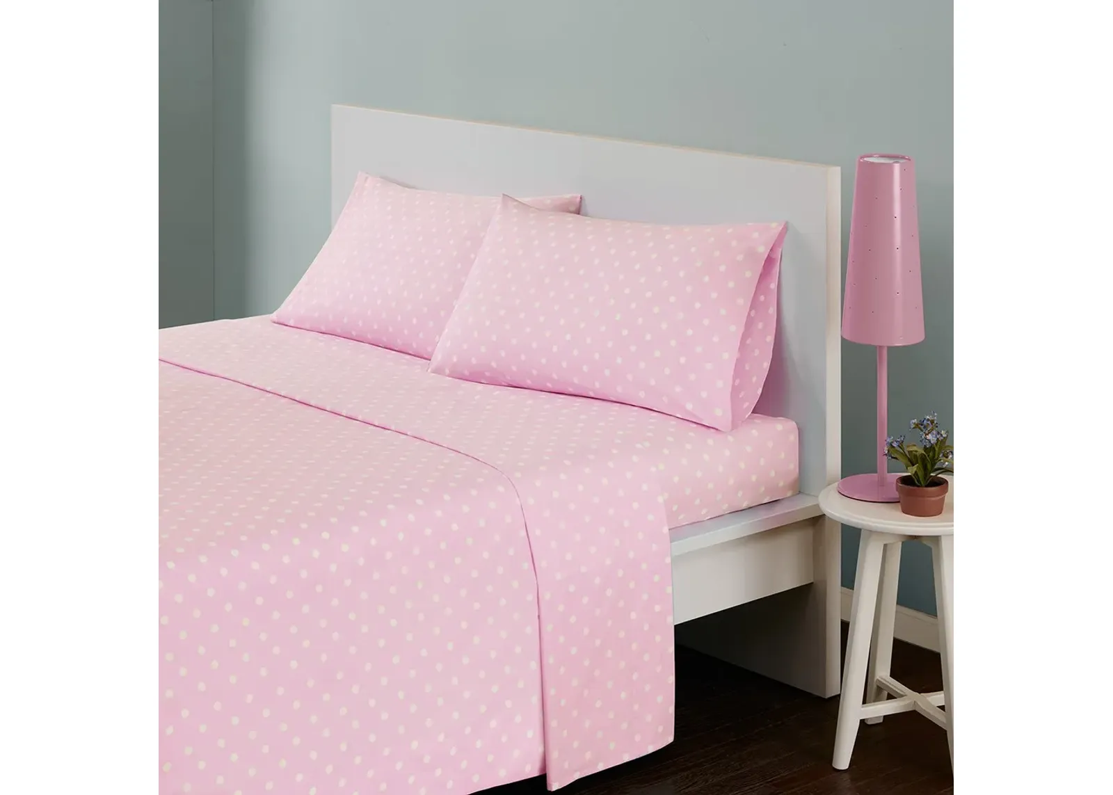 Olliix by Mi Zone Pink Full Polka Dot Printed 100% Cotton Sheet Set