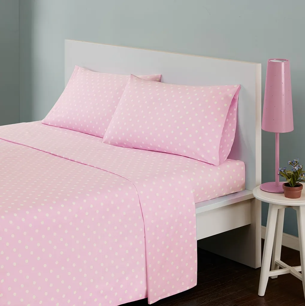 Olliix by Mi Zone Pink Queen Polka Dot Printed 100% Cotton Sheet Set