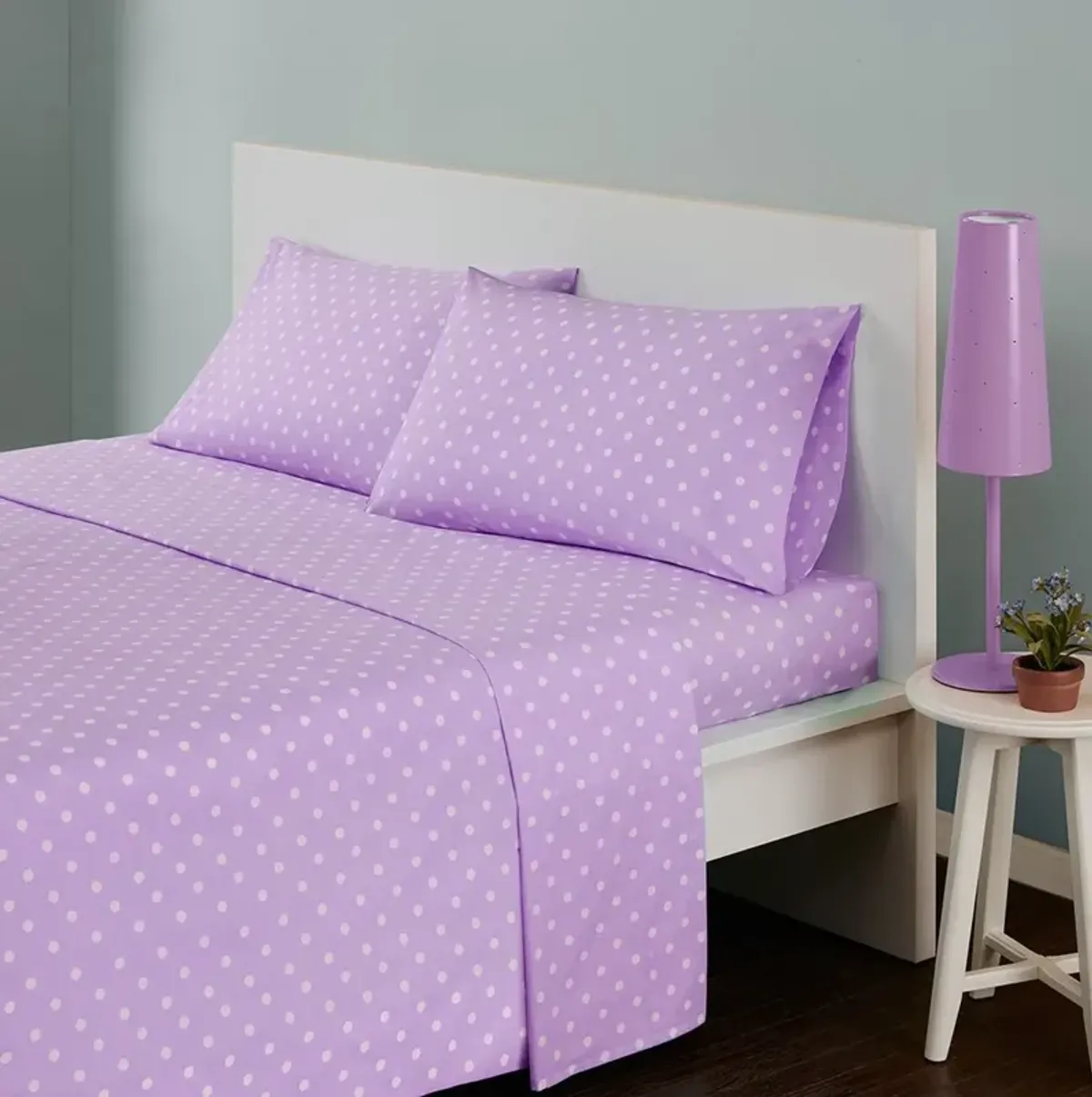 Olliix by Mi Zone 4 Piece Purple Queen Polka Dot Printed 100% Cotton Sheet Set