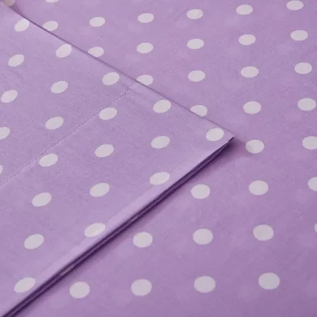 Olliix by Mi Zone 4 Piece Purple Queen Polka Dot Printed 100% Cotton Sheet Set