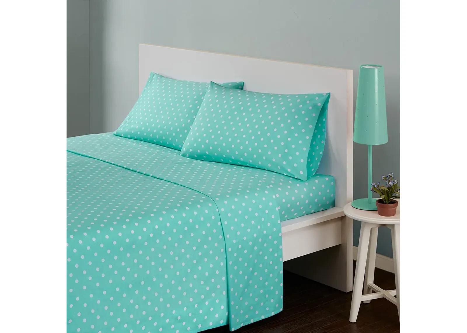 Olliix by Mi Zone SeafoamTwin Polka Dot Printed 100% Cotton Sheet Set