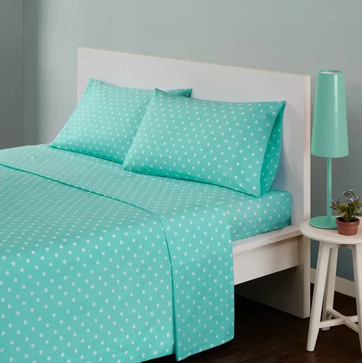 Olliix by Mi Zone SeafoamTwin Polka Dot Printed 100% Cotton Sheet Set