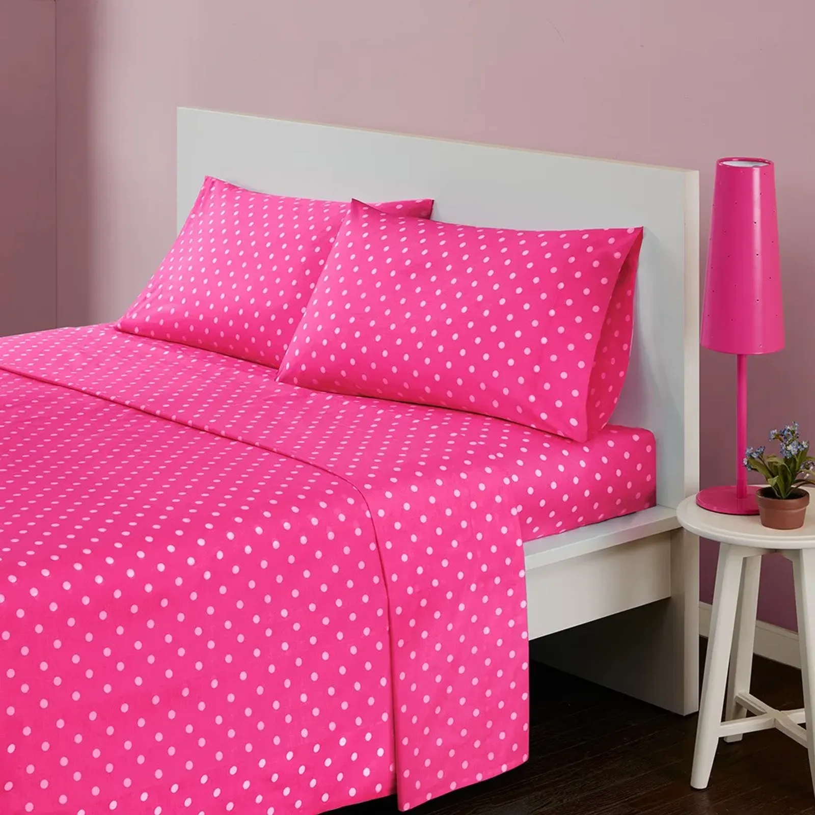 Olliix by Mi Zone Dark Pink Twin Polka Dot Printed 100% Cotton Sheet Set