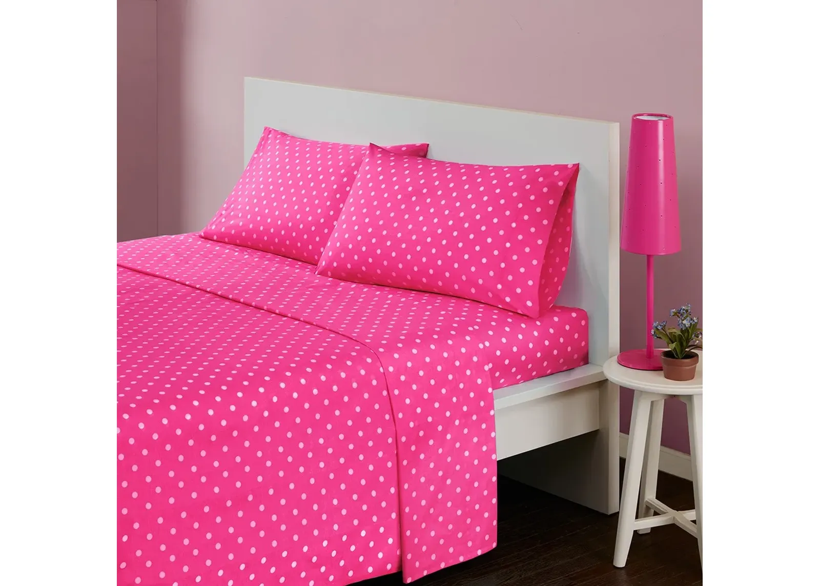 Olliix by Mi Zone Dark Pink Full Polka Dot Printed 100% Cotton Sheet Set