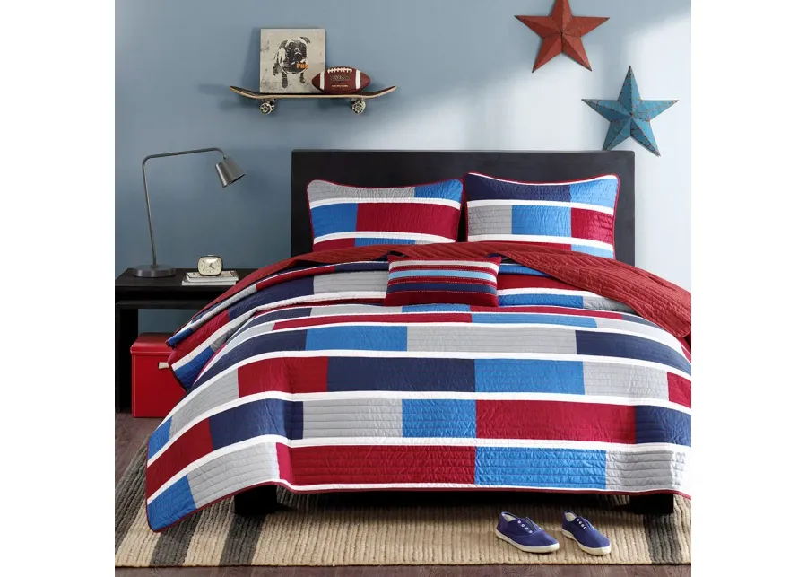 Olliix by Mi Zone Bradley Navy and Red Full/Queen Reversible Coverlet Set