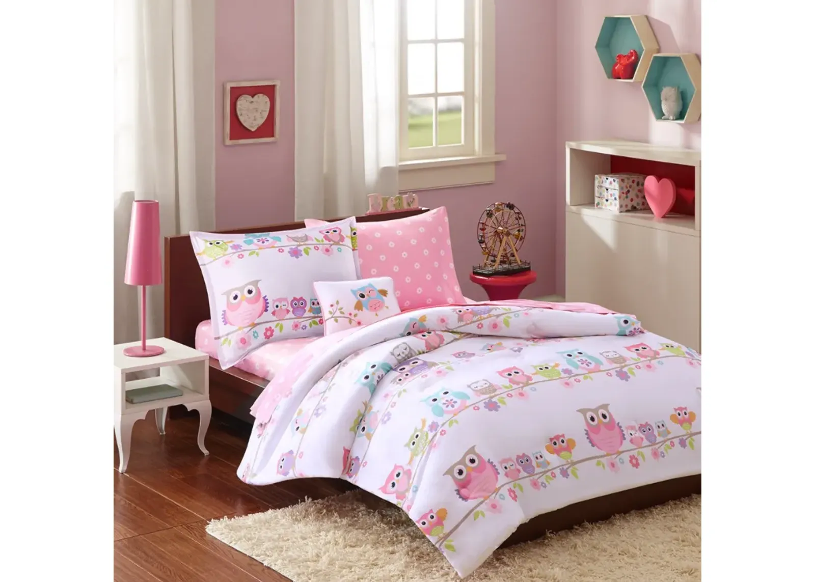 Olliix by Mi Zone Kids Wise Wendy White Twin Owl Complete Bed and Sheet Set