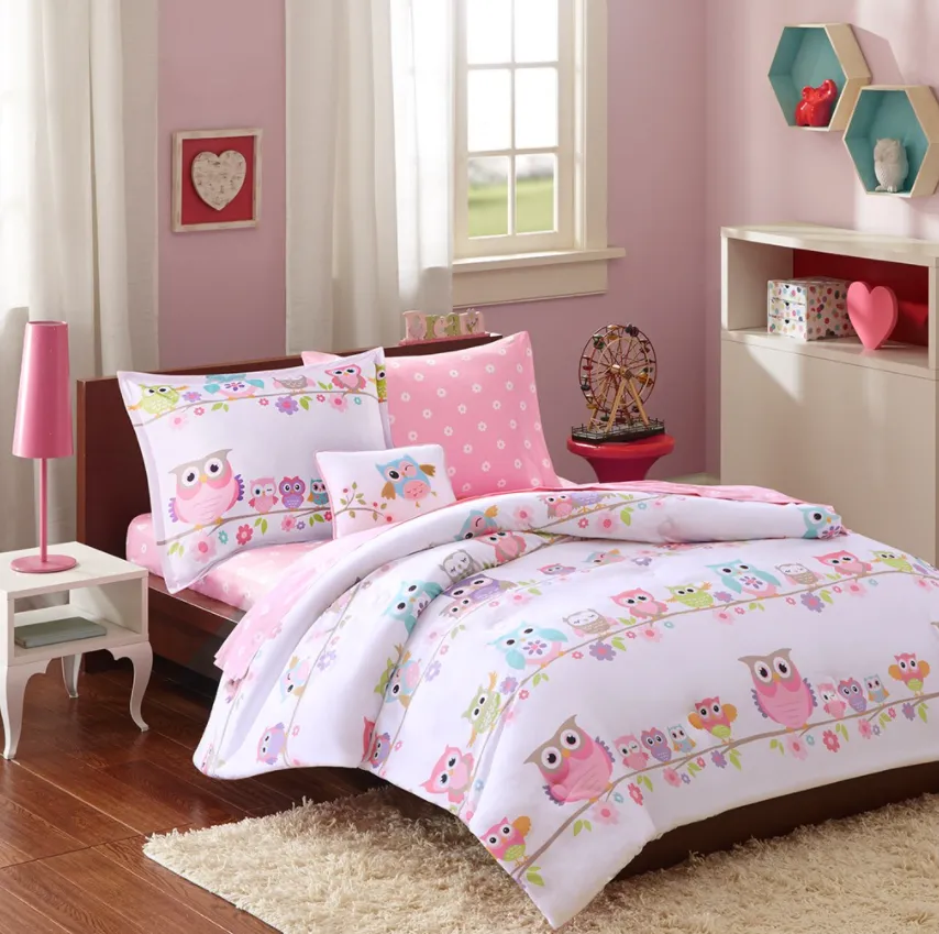 Olliix by Mi Zone Kids Wise Wendy White Twin Owl Complete Bed and Sheet Set