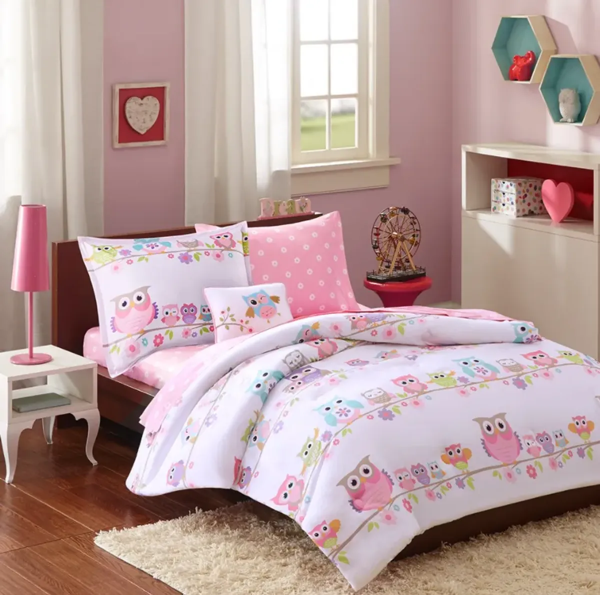 Olliix by Mi Zone Kids Wise Wendy White Full Owl Complete Bed and Sheet Set