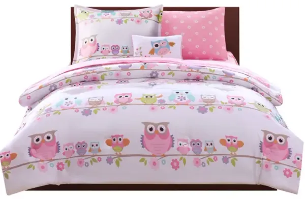 Olliix by Mi Zone Kids Wise Wendy White Queen Owl Complete Bed and Sheet Set