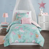 Olliix by Mi Zone Kids Darya Aqua and Pink Twin Printed Mermaid Comforter Set