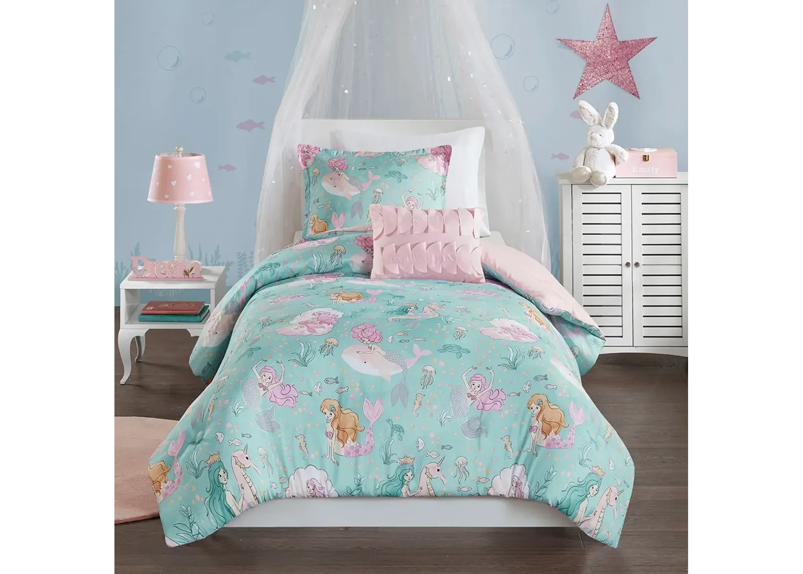 Olliix by Mi Zone Kids Darya Aqua and Pink Twin Printed Mermaid Comforter Set