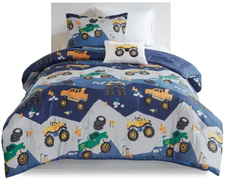 Olliix by Mi Zone Kids Nash Blue Twin Monster Truck Comforter Set