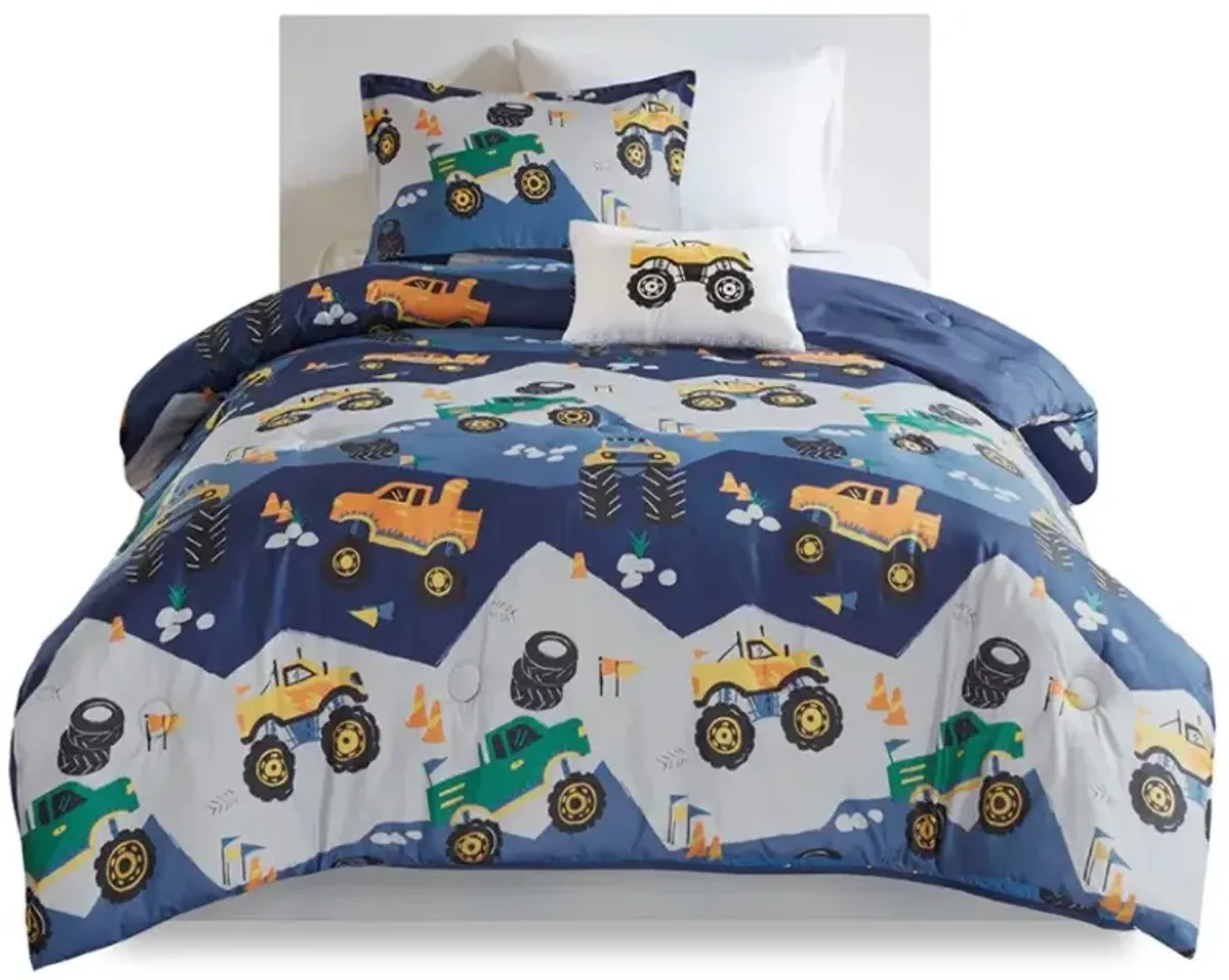 Olliix by Mi Zone Kids Nash Blue Twin Monster Truck Comforter Set