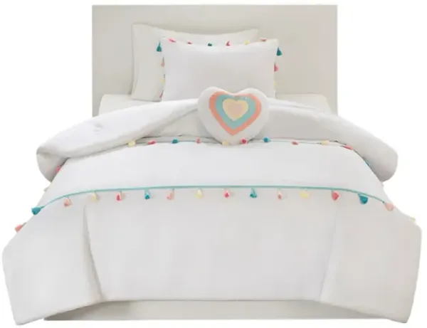 Olliix by Mi Zone Kids Tessa White Twin Tassel Comforter Set