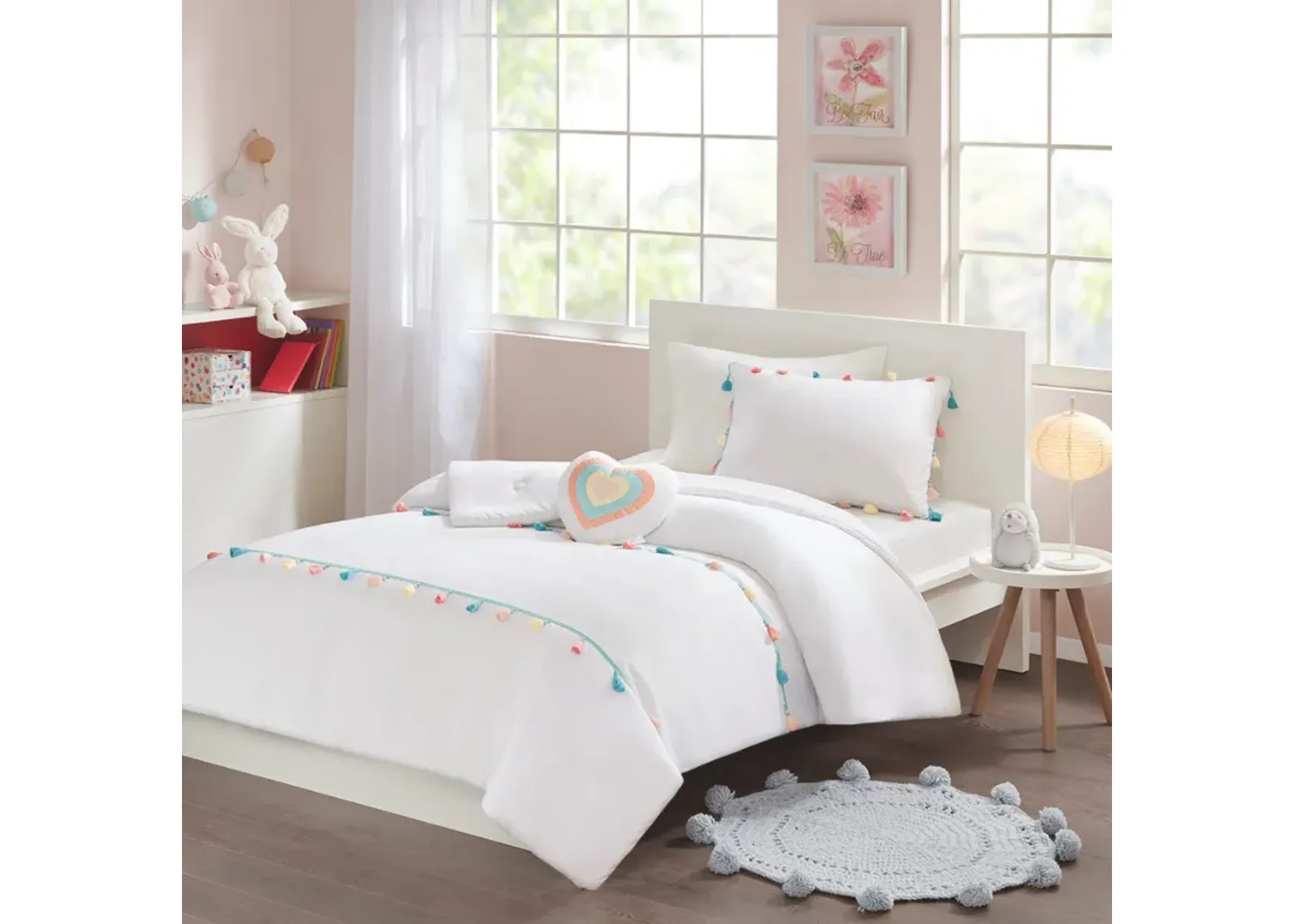 Olliix by Mi Zone Kids Tessa White Twin Tassel Comforter Set