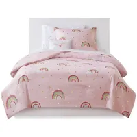 Olliix by Mi Zone Kids Alicia Pink Twin Rainbow Metallic Printed Stars Complete Bed and Sheet Set