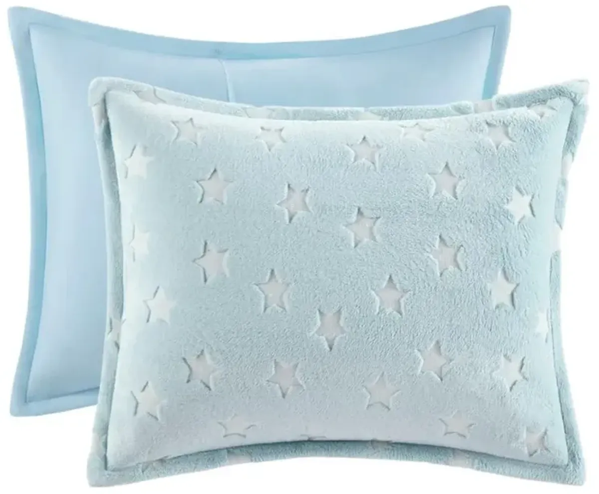 Olliix by Mi Zone Kids Quinny Aqua Twin Glow In The Dark Plush Comforter Set