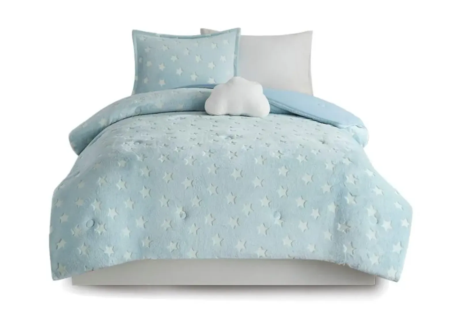 Olliix by Mi Zone Kids Quinny Aqua Twin Glow In The Dark Plush Comforter Set