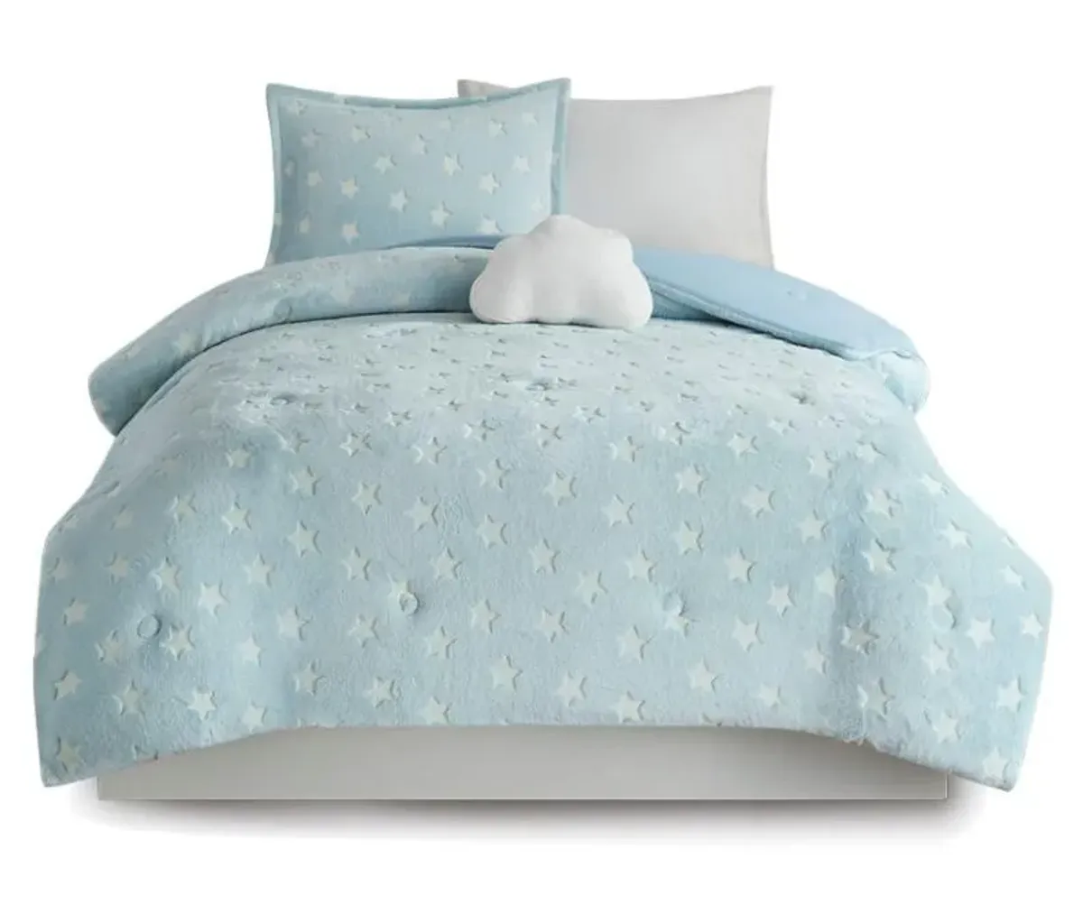 Olliix by Mi Zone Kids Quinny Aqua Twin Glow In The Dark Plush Comforter Set