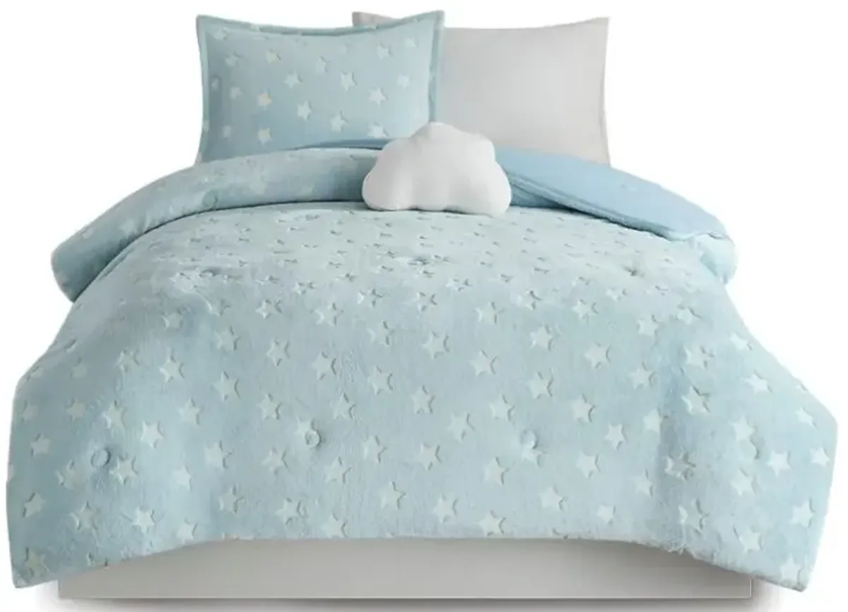 Olliix by Mi Zone Kids Quinny Aqua Twin Glow In The Dark Plush Comforter Set