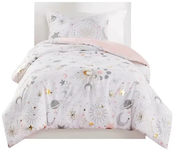 Olliix by Mi Zone Kids Celia Blush and Gold Full/Queen Starry Sky Metallic Printed Comforter Set