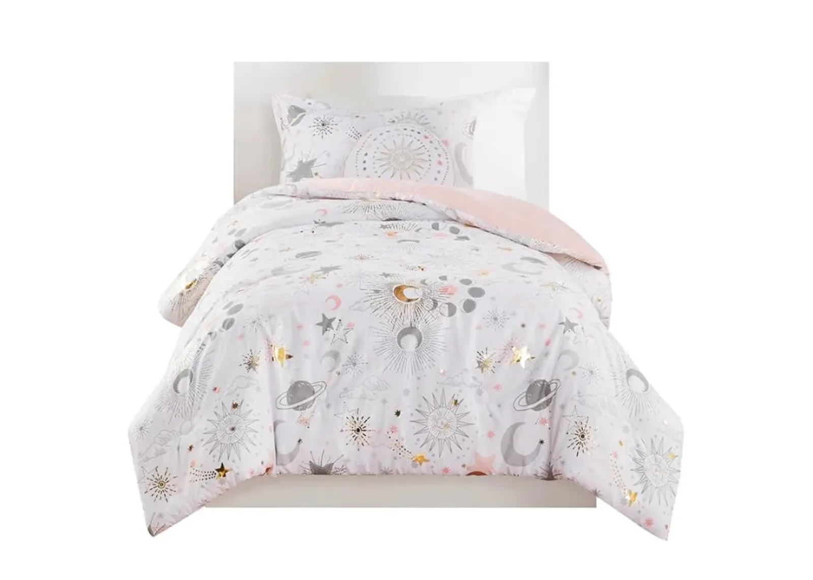 Olliix by Mi Zone Kids Celia Blush and Gold Full/Queen Starry Sky Metallic Printed Comforter Set