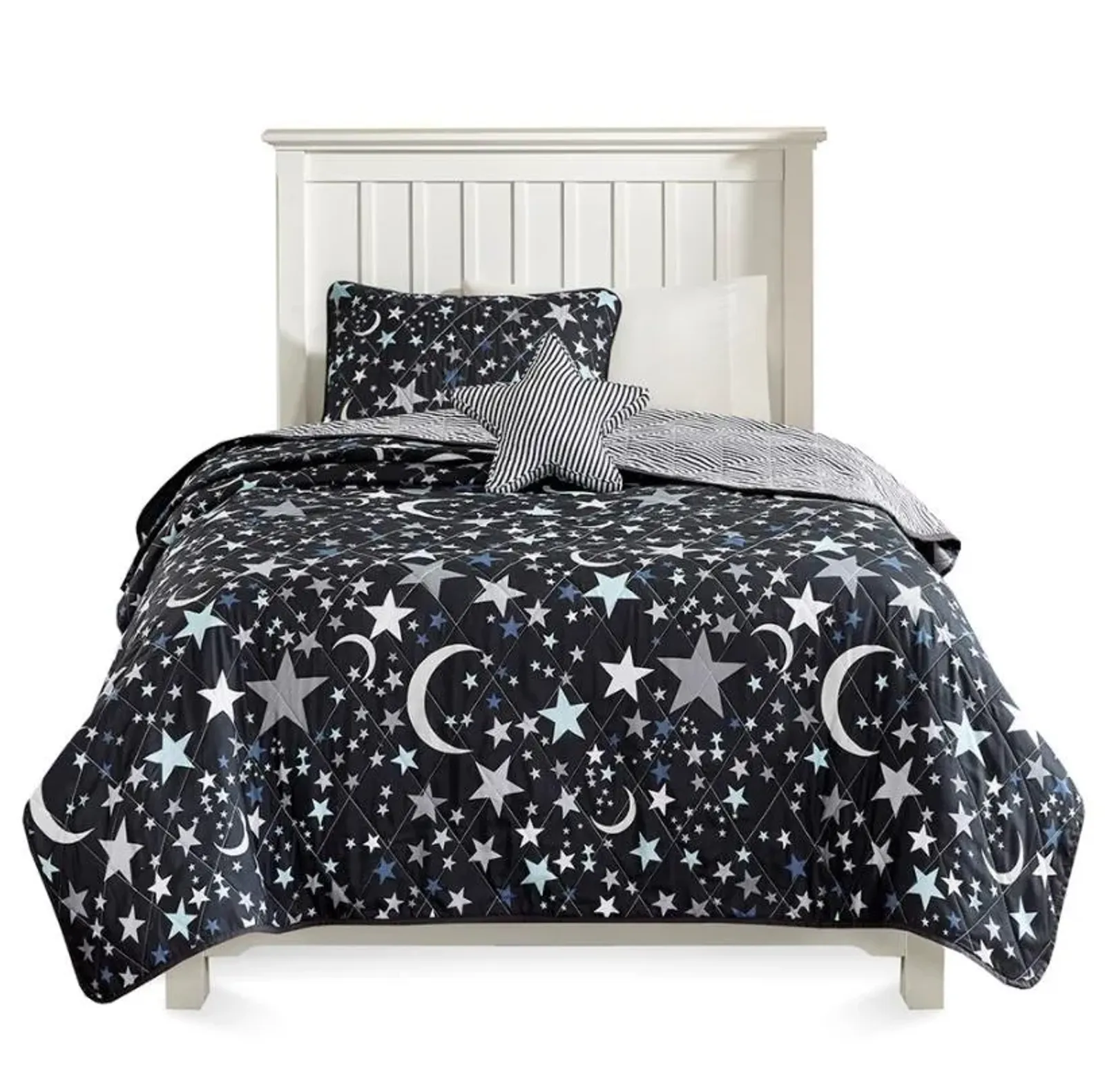 Olliix by Mi Zone Kids Starry Night Charcoal Twin Reversible Coverlet Set