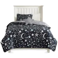 Olliix by Mi Zone Kids Starry Night Charcoal Full/Queen Reversible Coverlet Set