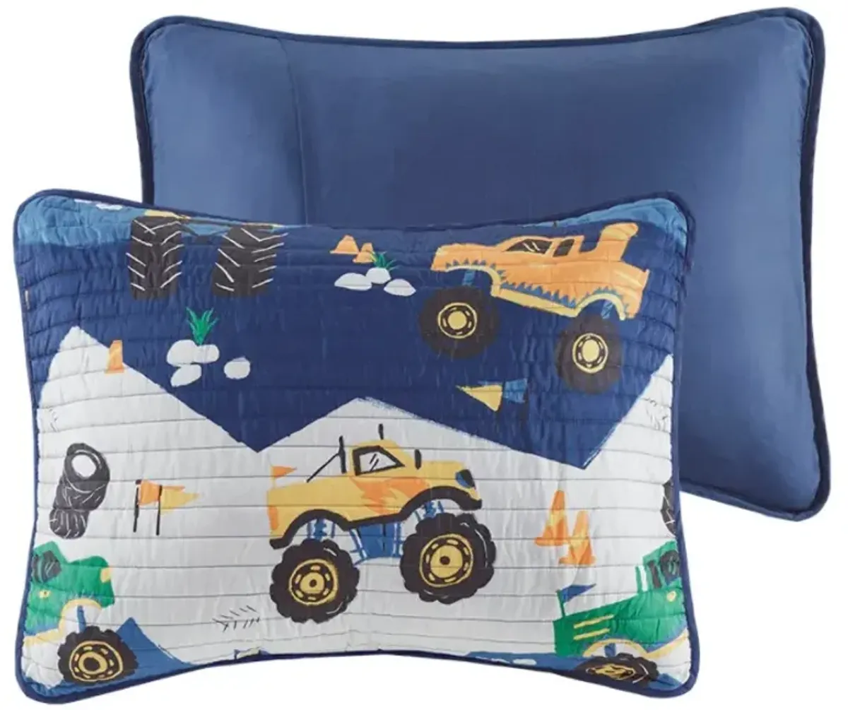Olliix by Mi Zone Kids Nash Blue Full/Queen Monster Truck Reversible Coverlet Set
