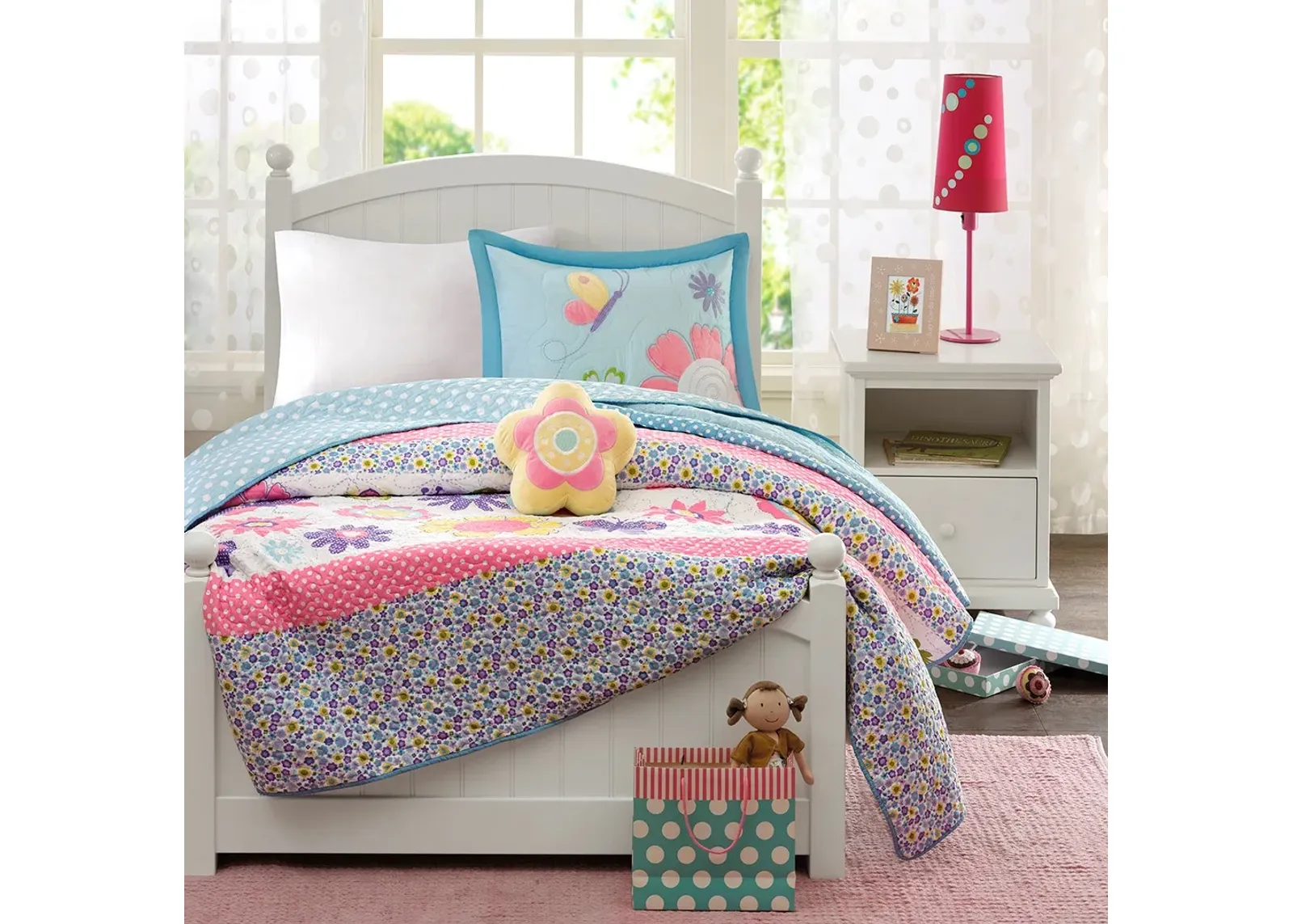 Olliix by Mi Zone Kids Crazy Daisy Multi Twin Reversible Coverlet Set