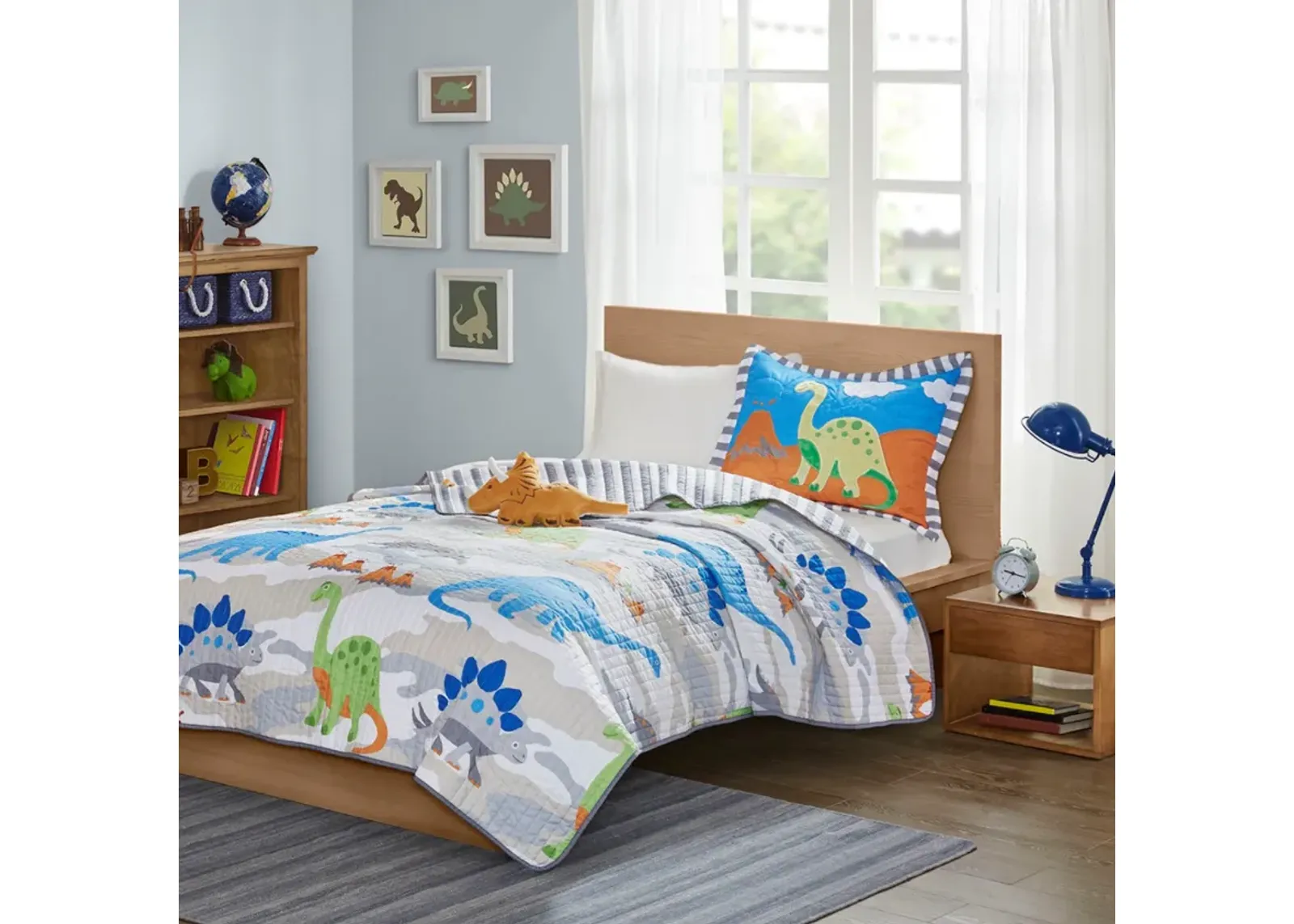 Olliix by Mi Zone Kids Little Foot Multi Twin Dinosaur Reversible Coverlet Set