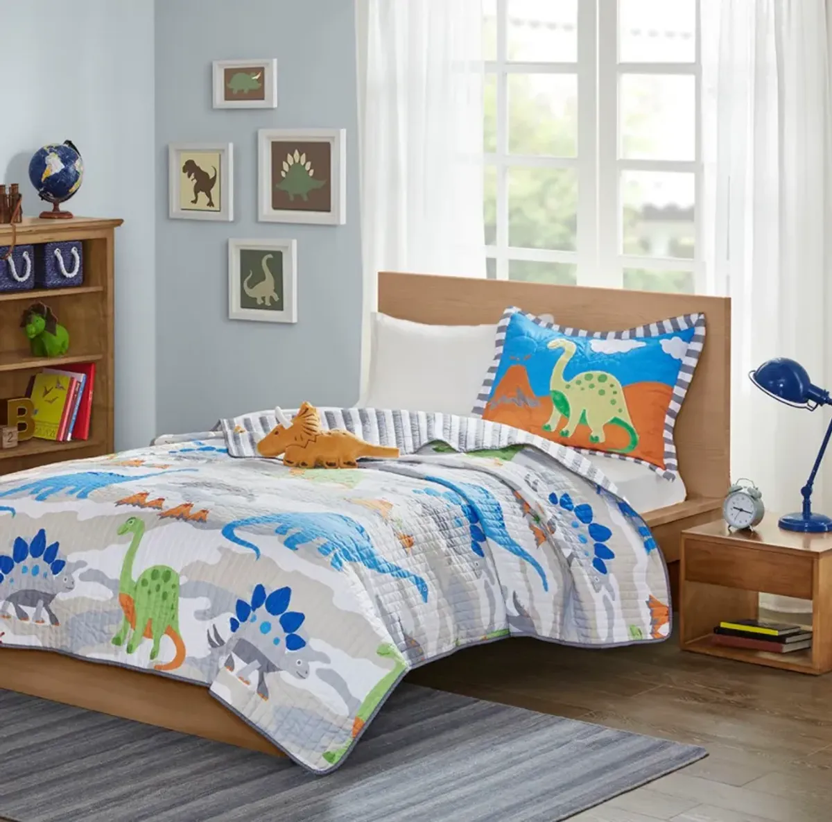 Olliix by Mi Zone Kids Little Foot Multi Twin Dinosaur Reversible Coverlet Set